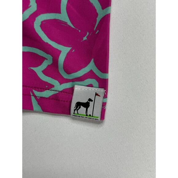 Proud 90 Women's Short Sleeve Pink Green Floral Pattern Golf Polo Shirt - Size L - Picture 2 of 4